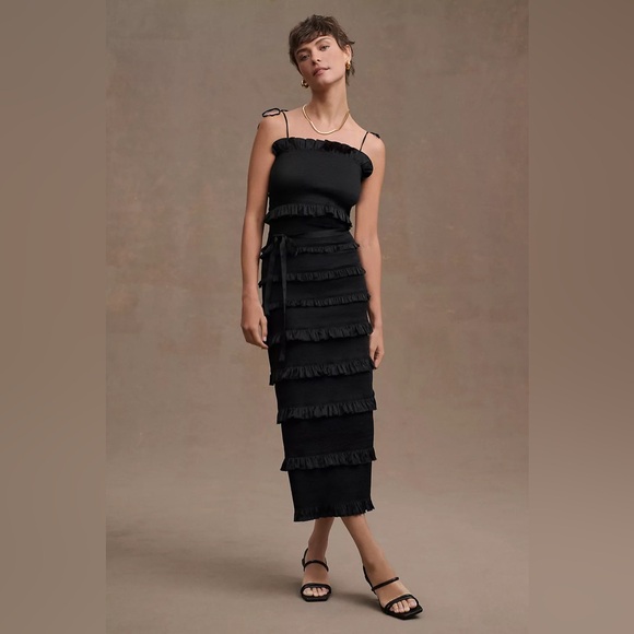 V. Chapman Lily Ruched & Ruffled Stretch Midi Dress - Picture 3 of 10